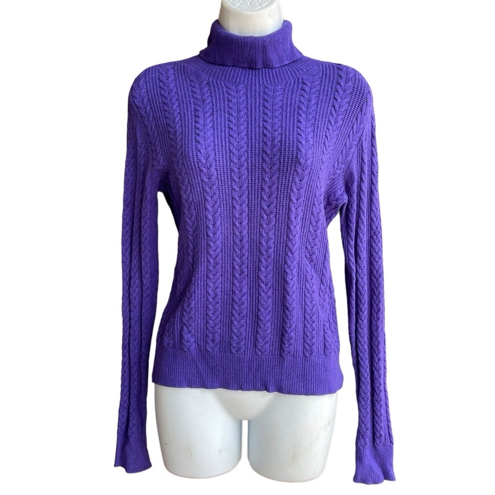 KONTATTO Turtleneck Sweater Women’s Angora Blend Cable Knit Pullover Purple S